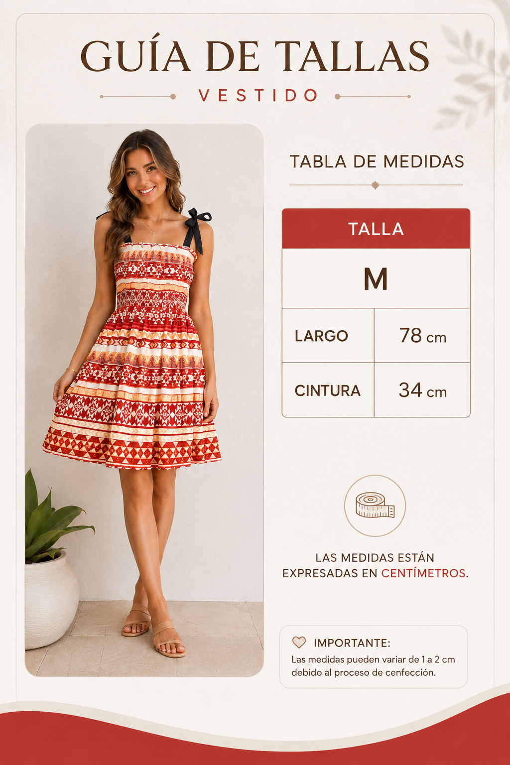 Vestido para dama Estampado con Tirantes y Moño