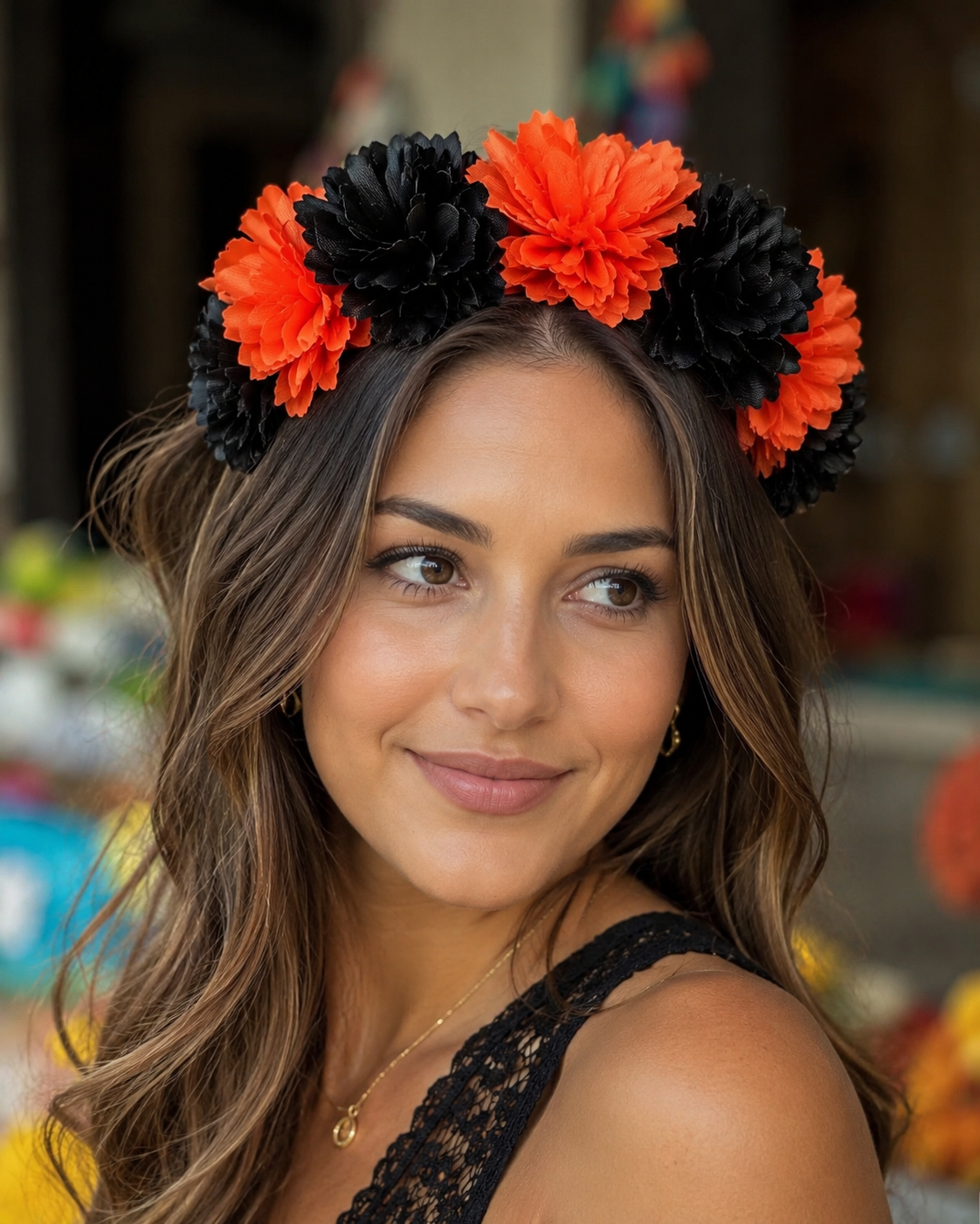 Diadema para dama Naranja con Negro
