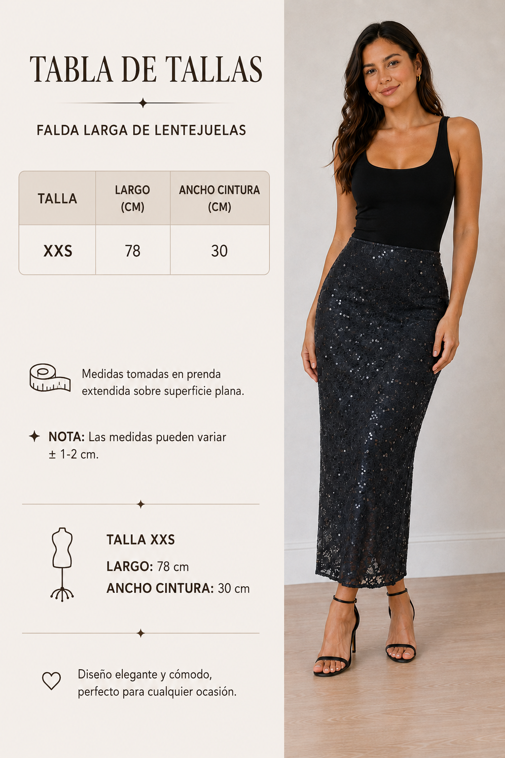 Falda Larga para dama de Lentejuela con Minishort Integrado