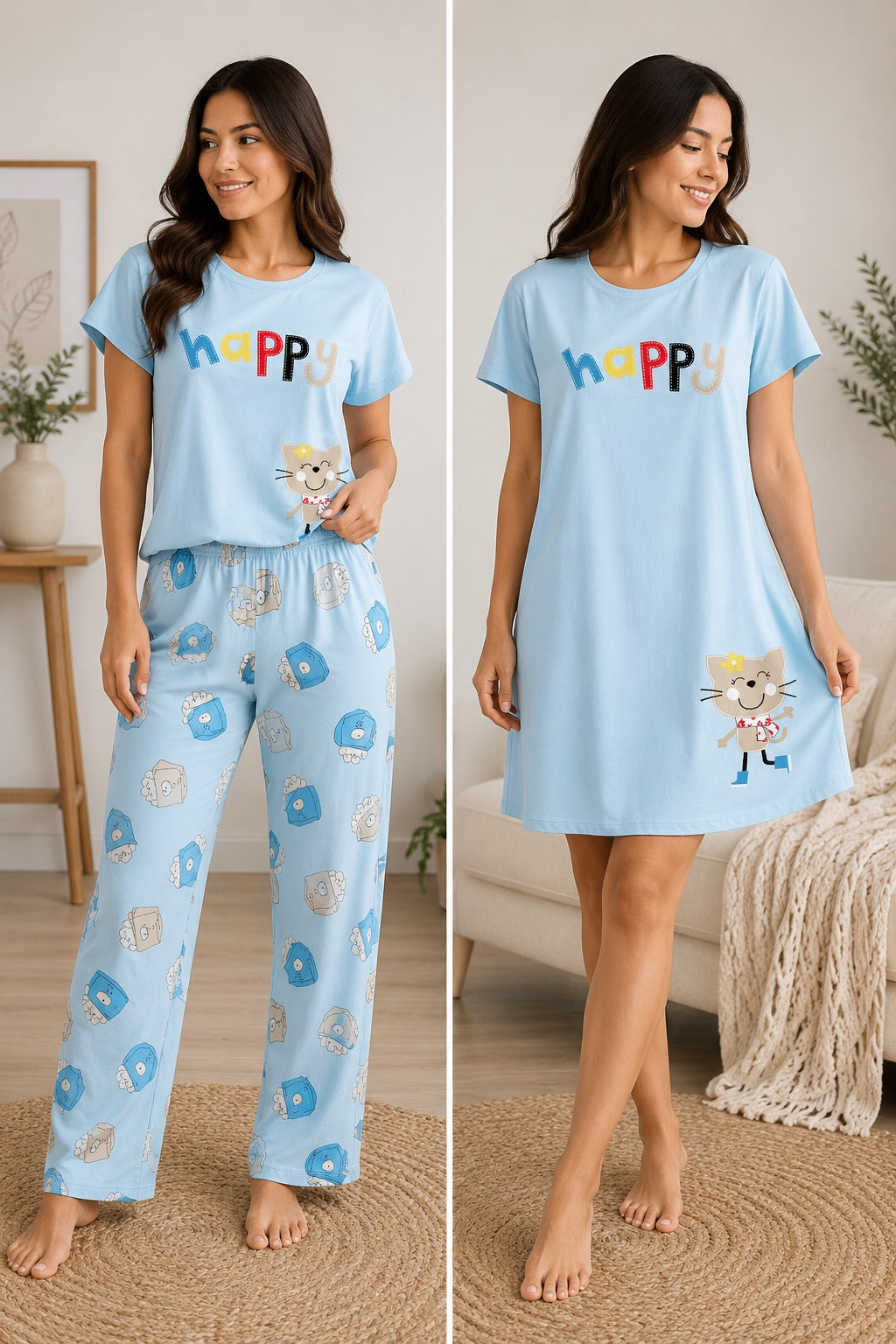 Set de Pijama para dama 3 piezas, pantalón, blusa y vestido