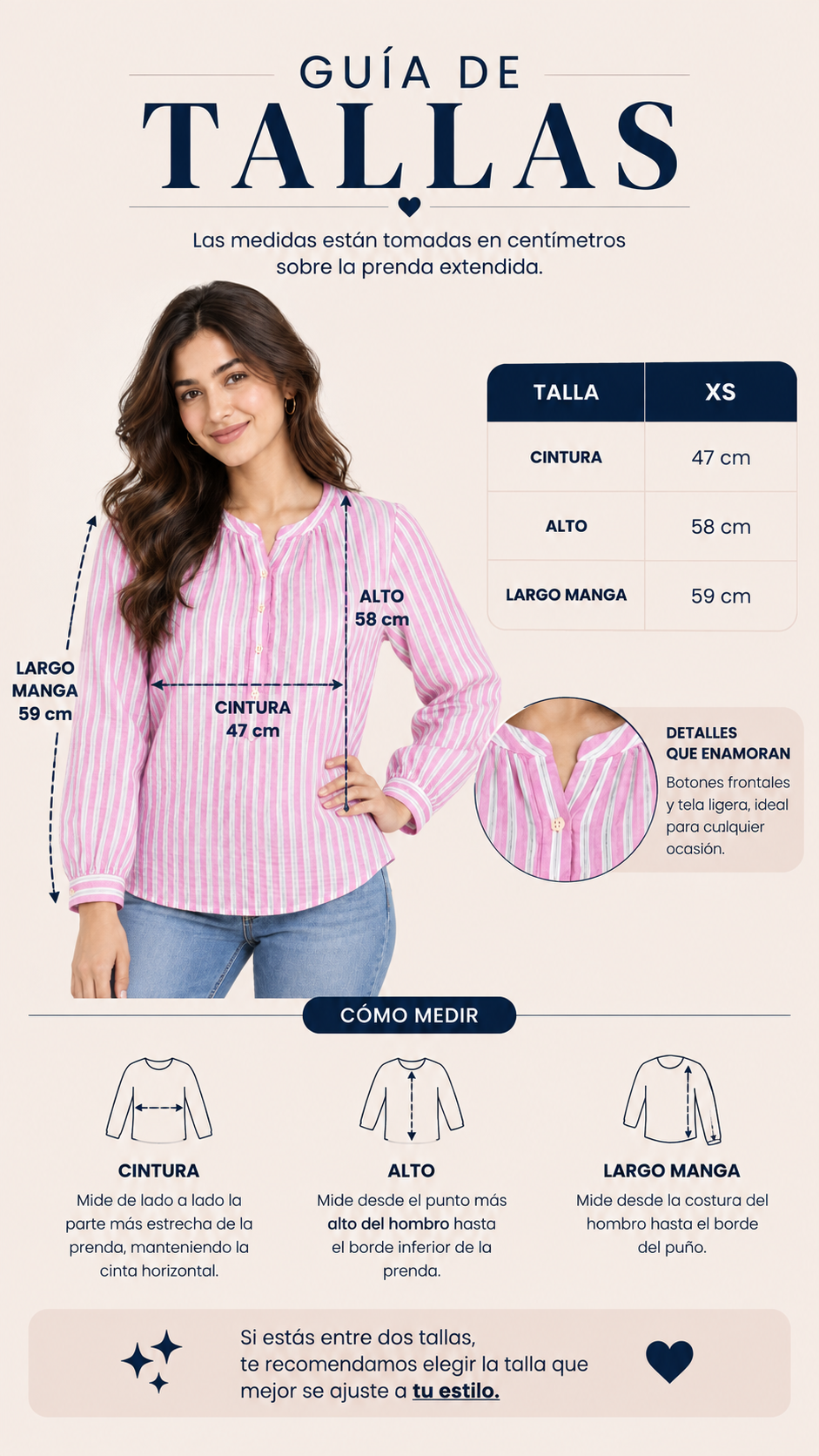 Blusa versátil con líneas Para Dama