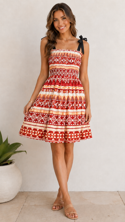 Vestido para dama Estampado con Tirantes y Moño