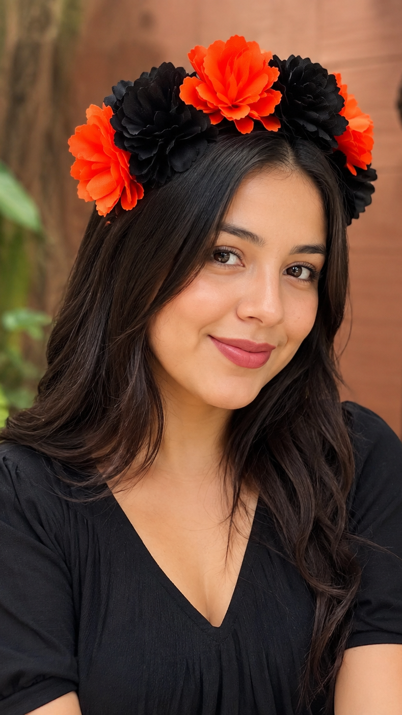 Diadema para dama Naranja con Negro