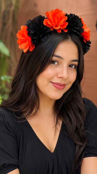 Diadema para dama Naranja con Negro