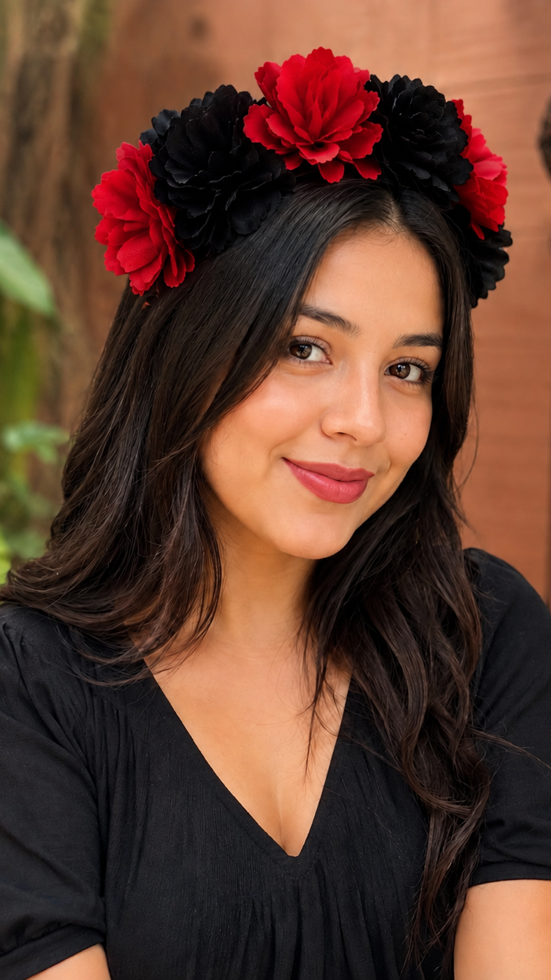 Diadema para Dama  Flor Roja con Negro
