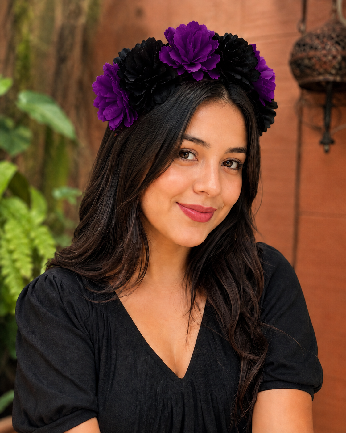 Diadema para dama Flor Negra con Morada