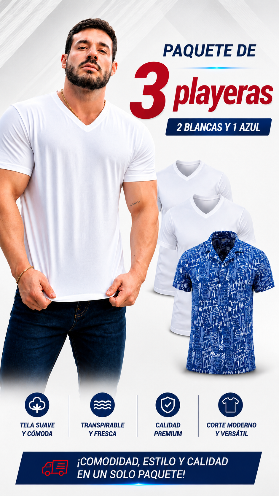 Paquete de 3 playeras para Caballero