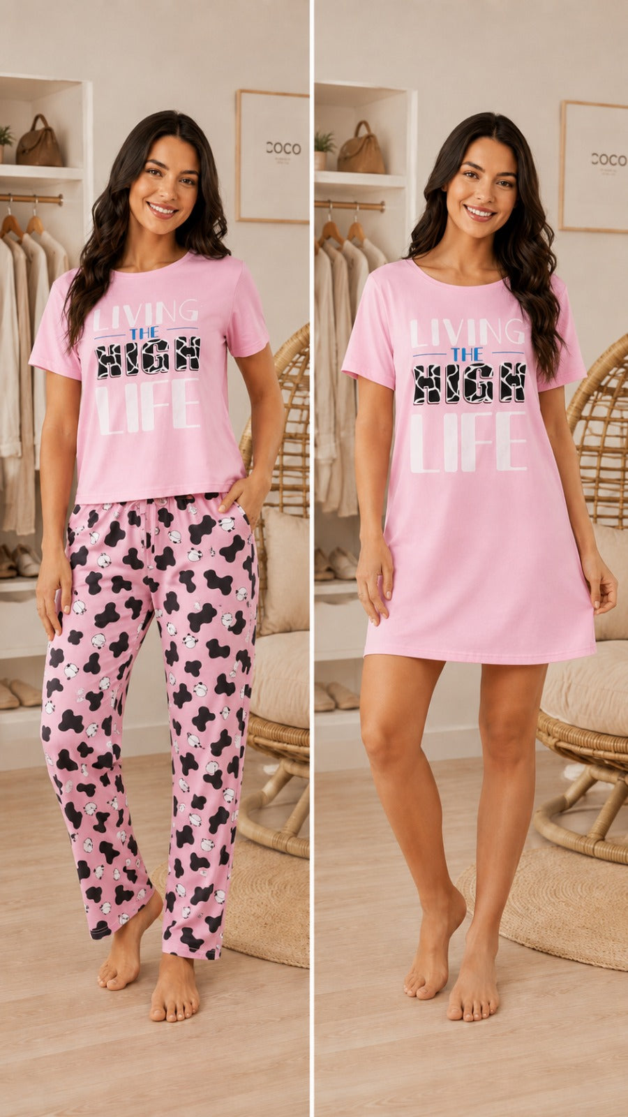 Set de Pijama para dama 3 piezas, pantalón, blusa y vestido