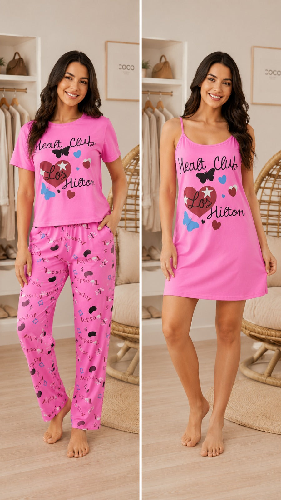 Set de Pijama para dama 3 piezas, pantalón, blusa y vestido