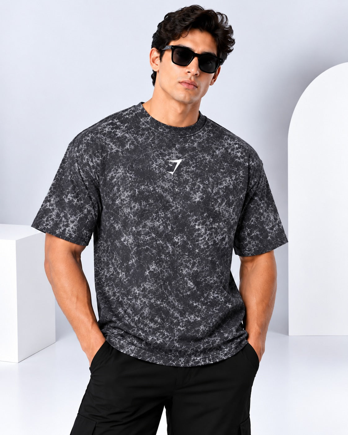 Playera para caballero Oversize Acid Wash Gym Shark