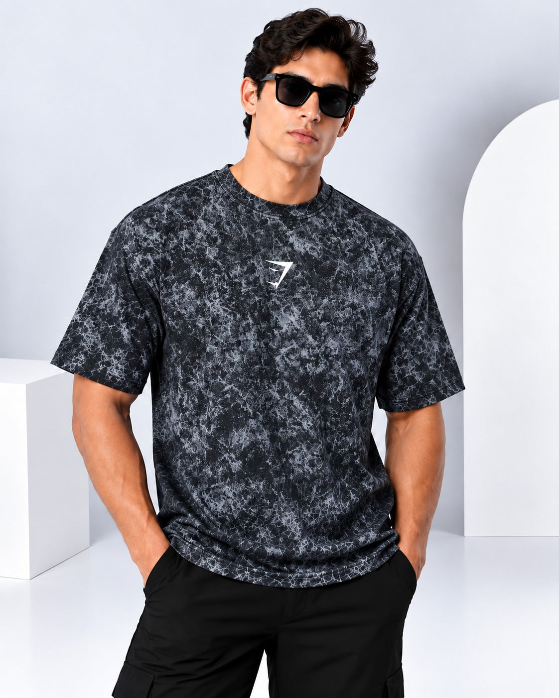 Playera para caballero Oversize Acid Wash Gym Shark